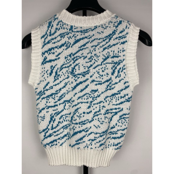 Zara White Blue Zebra Flower‎ Knit Academia Preppy Sweater Vest Size S - Picture 5 of 5
